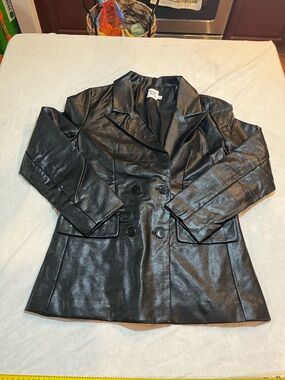 Women’s Black Faux Leather Double-Breasted Jacket size S/M